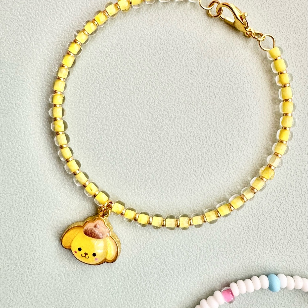 Yellow Beaded Bracelet with Cute Dog Charm